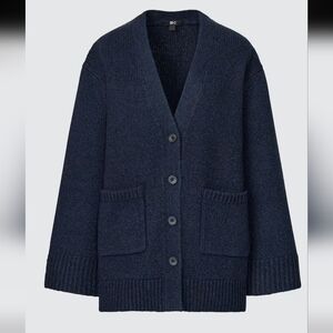 Uniqlo Soft Knit Long Sleeve V Neck Cardigan - Navy BLUE